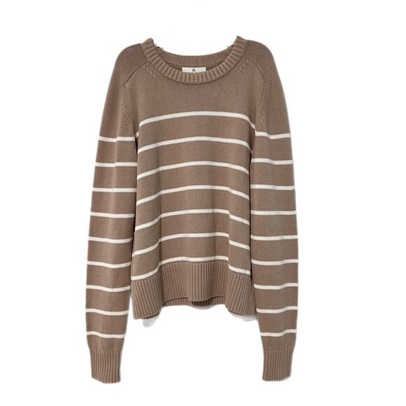 Banana Republic Cotton Silk Crew Neck Sweater Women Large Beige/White Stripe - Picture 2 of 11